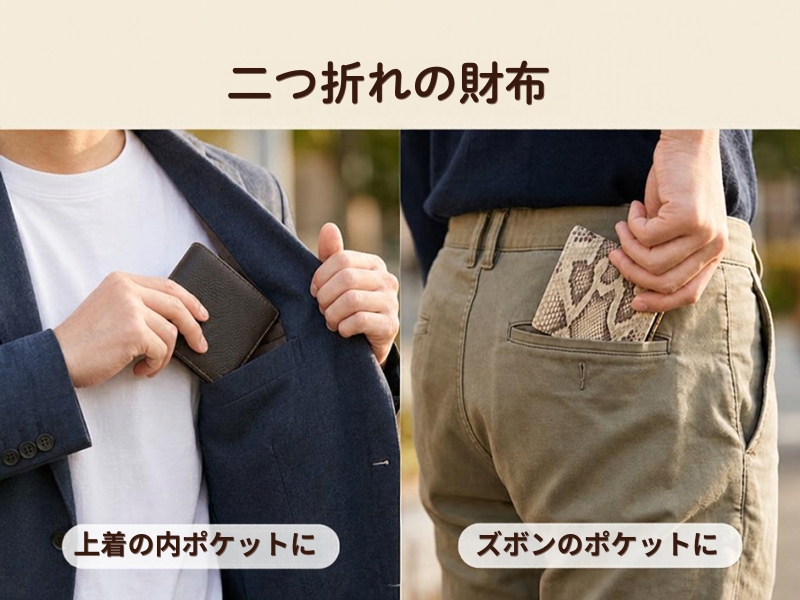 二つ折りをポケットに入れたところ